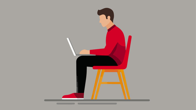 Person using laptop computer sitting on chair illustration