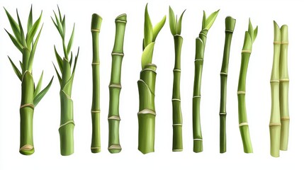 98.A vector design featuring a series of elegant bamboo stalks arranged in a vertical composition, ideal for creating natural, organic backgrounds with earthy green tones and minimalistic details.