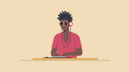 Person with headphones and sunglasses using audio equipment