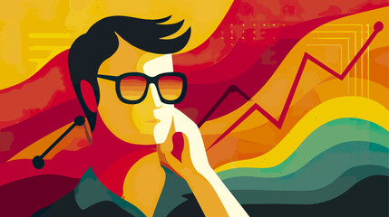 Person with glasses and a rising chart business concept illustration