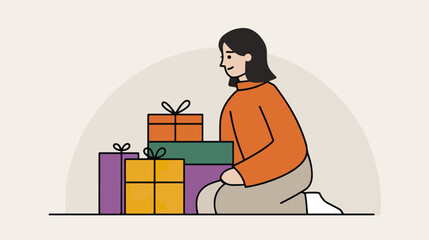 Person with presents illustration flat design style colorful graphic background