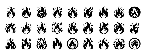 Obraz premium Minimal Fire Flame Icon Collection for Logo Design and Modern Symbol Decoration;