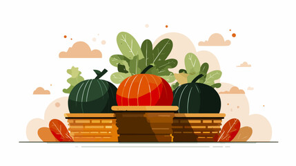 Pumpkins and autumn foliage illustration