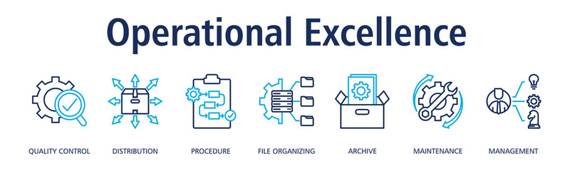 Operational Excellence banner web icon vector illustration concept with icon of quality control, distribution, procedure, file organizing, archive, maintenance, management
