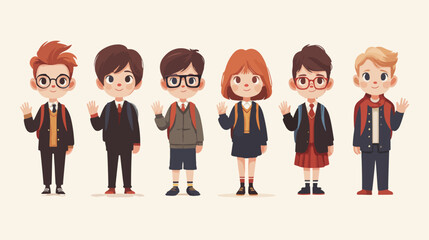 School children waving hello with school backpacks