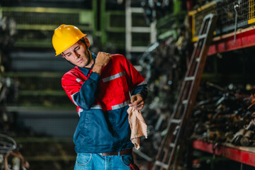 Fatigued Male Technician After Heavy Labor