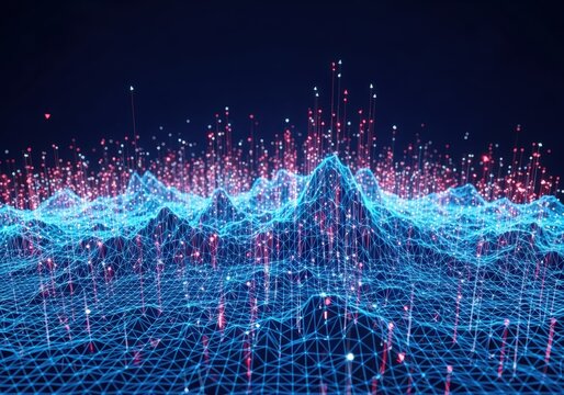 Abstract digital landscape with data visualization and network connections