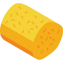 Close up of a yellow cork stopper with textured surface isolated on a white background