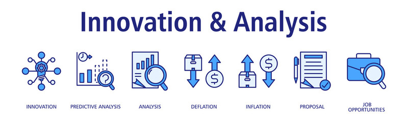 Innovation & Analysis banner web icon vector illustration concept with icon of innovation, predictive analysis, analysis, deflation, inflation, proposal
