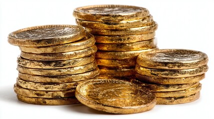 Shiny gold coins piled high, representing wealth and prosperity