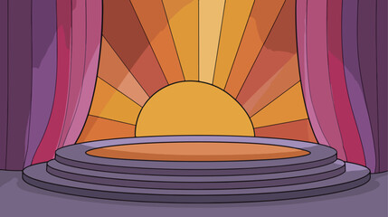 Stage background illustration with abstract sunrise and curtains