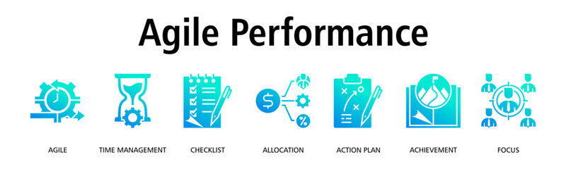 Agile Performance banner web icon vector illustration concept with icon of agile, time management, checklist, allocation, action plan, achievement, focus
