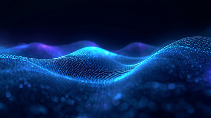 digital wave structure with glowing blue particles and abstract data flow on dark background