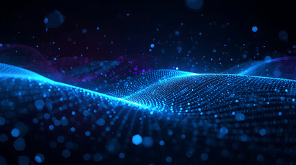 digital wave structure with glowing blue particles and abstract data flow on dark background