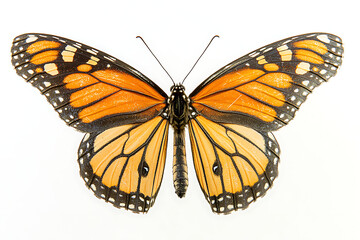 Fototapeta premium Stunning monarch butterfly with vibrant orange wings, symbolizing transformation and delicate beauty for nature designs, educational resources and more