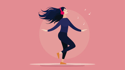 Woman listening to music with headphones dancing in a joyful moment vector illustration