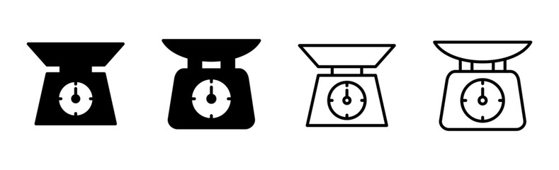 Scales icon set. Weight scale icon. Law scale icon. Justice
