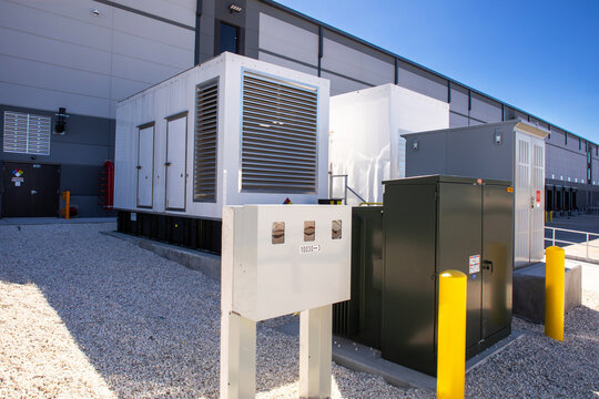 Standby diesel generators and electrical system outside warehouse