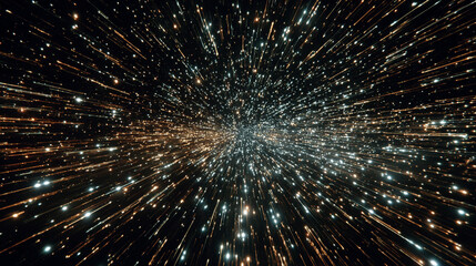 white gold and silver-toned hyperspace jump through luminous stars and nebulae, symbolizing futuristic exploration, energy, and the limitless journey through space