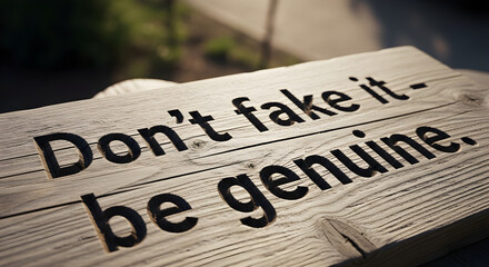 Wooden Sign with Motivational Quote Dont Fake It Be Genuine.