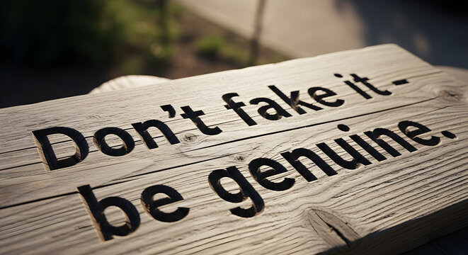 Wooden Sign with Motivational Quote Dont Fake It Be Genuine.