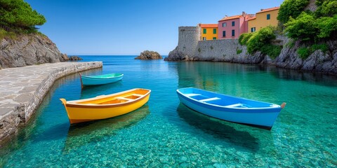 Fototapeta premium A small fishing village port visited by a cruise line
