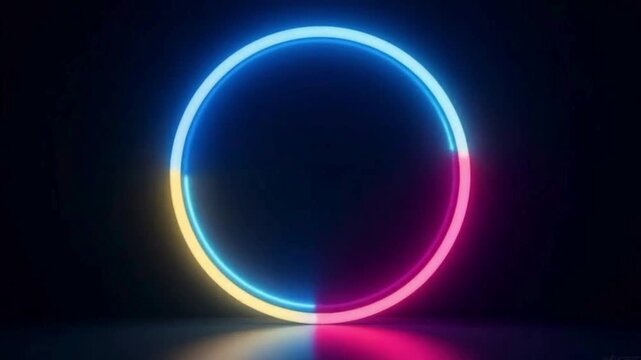 A glowing neon circle with pink and blue light against a dark background, symbolizing unity and completion