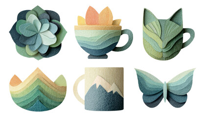 Colorful Paper Cutouts in Various Shapes and Designs on Transparent Background