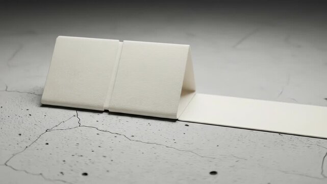 A textured white object unfolds across a cracked concrete surface, casting a soft shadow