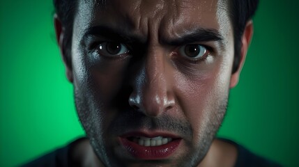 Fototapeta premium Intense Sweaty Man Portrait with Angry Frustrated Expression