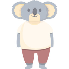 Cute Cartoon Koala Wearing A Light Yellow T Shirt and Pink Pants Standing Isolated On White Background