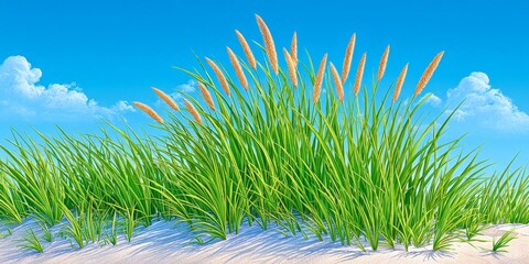 a watercolor painting of gentle coastal breeze moving through dune grass and sky