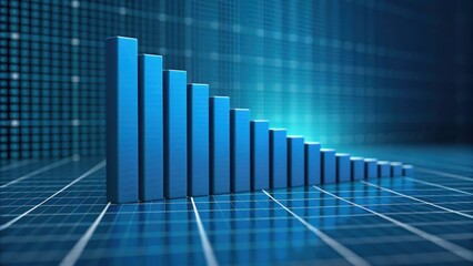 Blue bar graph showing growth trends against a digital background with grid lines and data visualization elements.