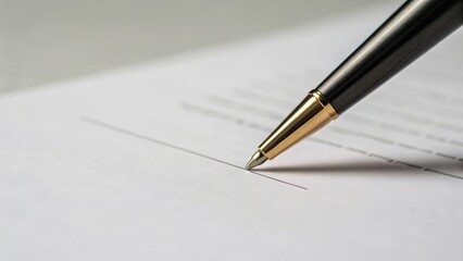 A close-up of a pen poised above a sheet of paper, ready to write, capturing the moment of potential creativity and expression.