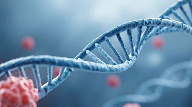 Cancer cells binding with DNA, causing mutation and rapid growth of cancerous cells. The alteration and mutation of DNA within the human body.