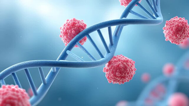 Cancer cells binding with DNA, causing mutation and rapid growth of cancerous cells. The alteration and mutation of DNA within the human body.