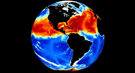North and South America on a Color-Coded Ocean Temperature Map