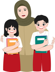 Illustration of Teacher with Students Holding Books