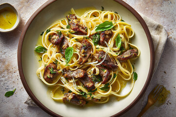 Linguine with Meat Sauce and Basil