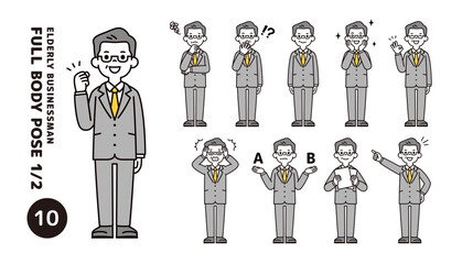 様々な表情・ポーズのミドル世代の代表取締役社長の全身ベクターイラスト素材セット