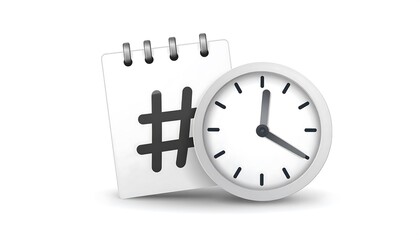 Hashtag Symbol and Clock Icon Representing Time Management and Social Media Trends.