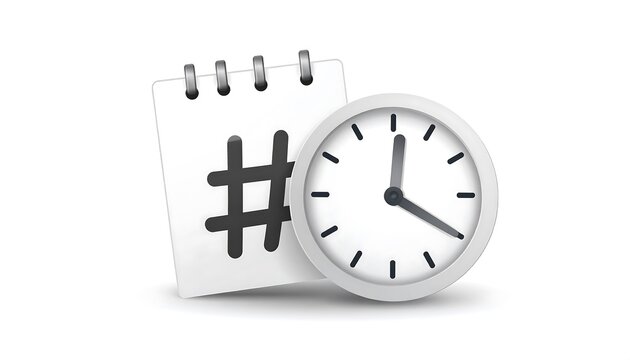 Hashtag Symbol and Clock Icon Representing Time Management and Social Media Trends.