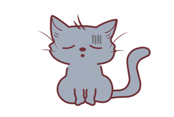 落ち込んでいる灰色の猫の可愛いイラスト