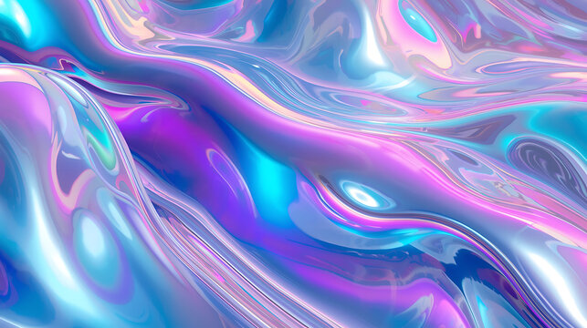 fluid holographic background with shimmering folds in purple blue and pink gradient
