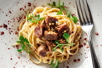 Beef Tips Pasta with Arugula