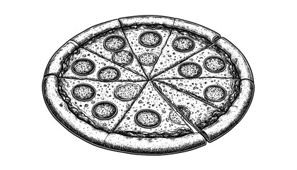 Hand-drawn pizza, sliced, detailed