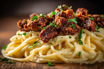 Pasta with Crispy Chicken and Parsley