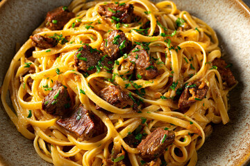 Linguine Pasta with Steak Tips