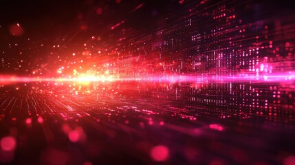 Dynamic, vibrant abstract visualization with flowing light and digital data grid elements