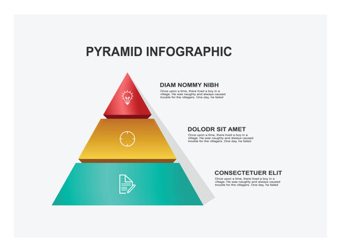 Pyramid Infographic concept. Three Tier Diagram For Data, Process, And Strategy Presentation.